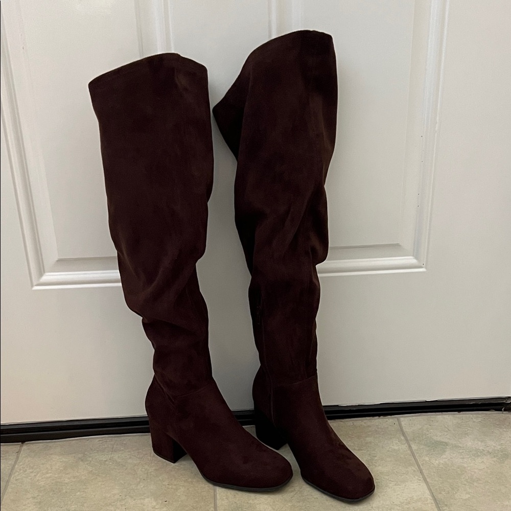 Chocolate Brown Microsuede Christian Siriano Over-the-Knee Boots NWT Size 8